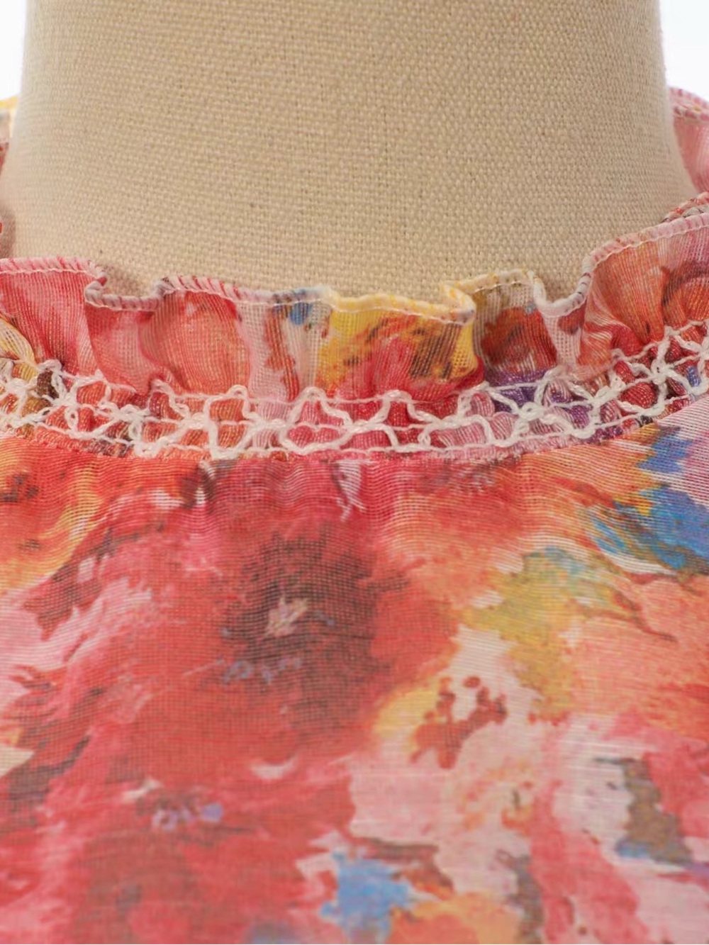 Designer Sleeveless Pink Floral Ruffle Mini Dress - Picture 5 of 12